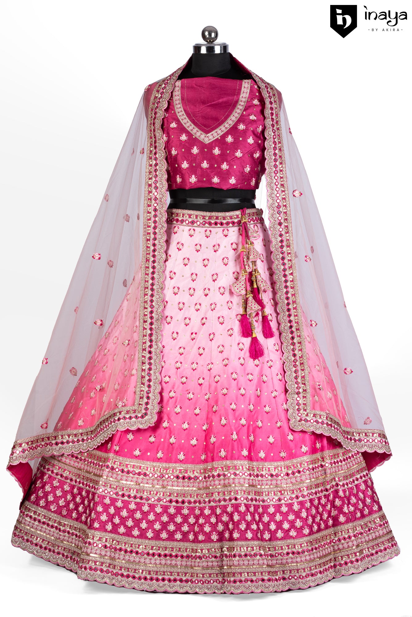 Fuchsia Flourish: Fuchsia Raw Silk Semi-Stitched Lehenga with Embellished Dupatta