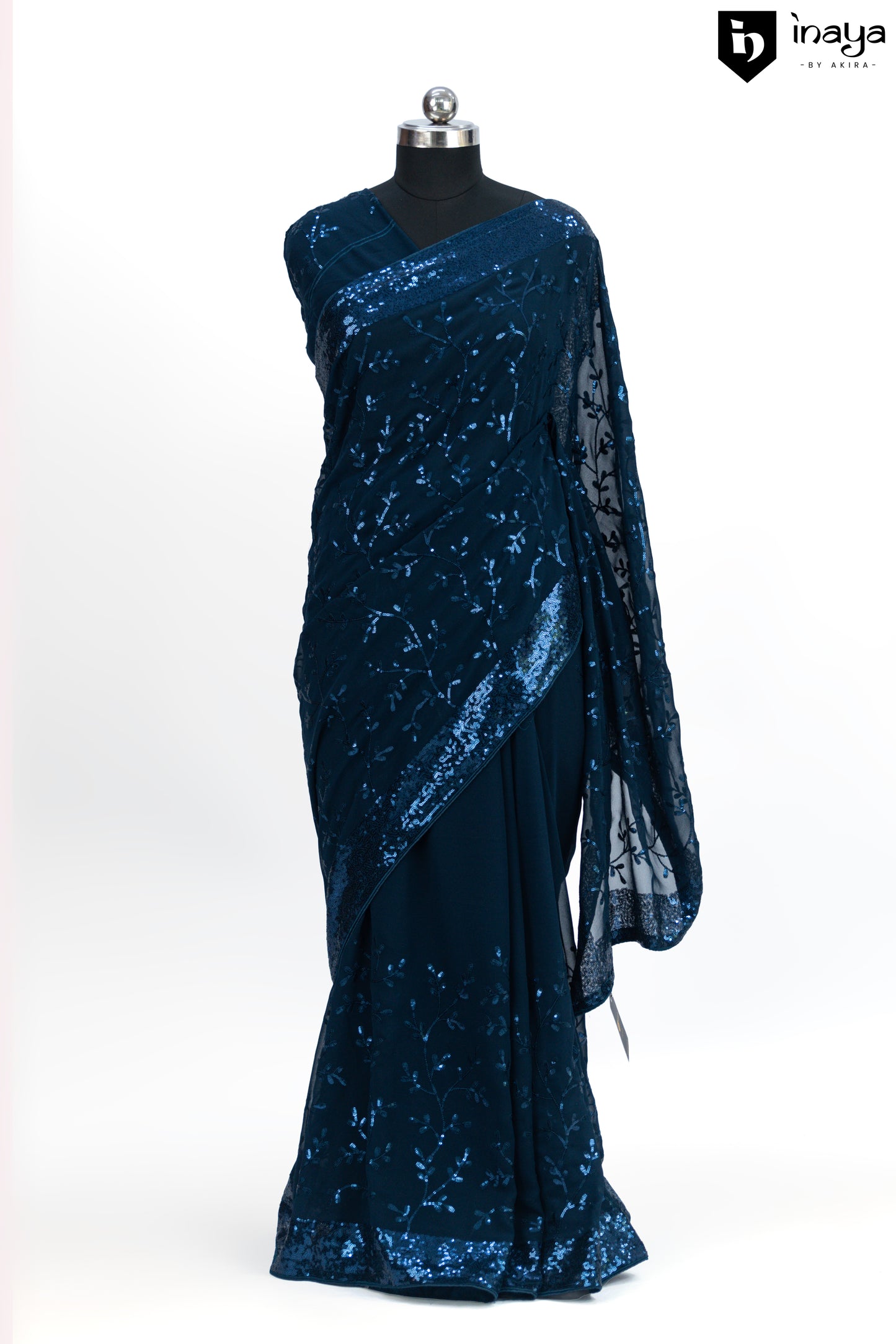 Ethereal Elegance Georgette Saree in Midnight Blue