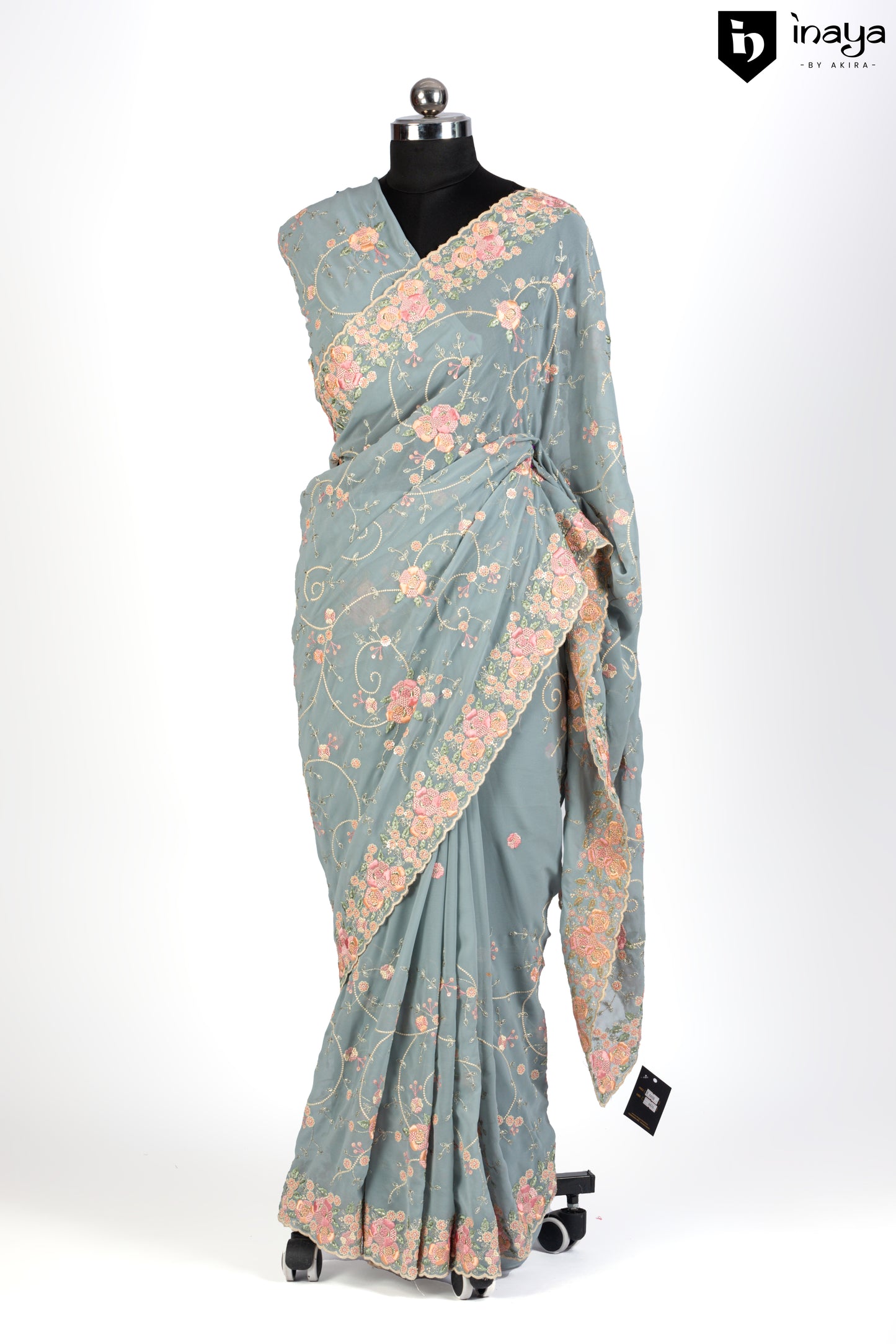 Pastel Blue Georgette Saree with Floral Motifs