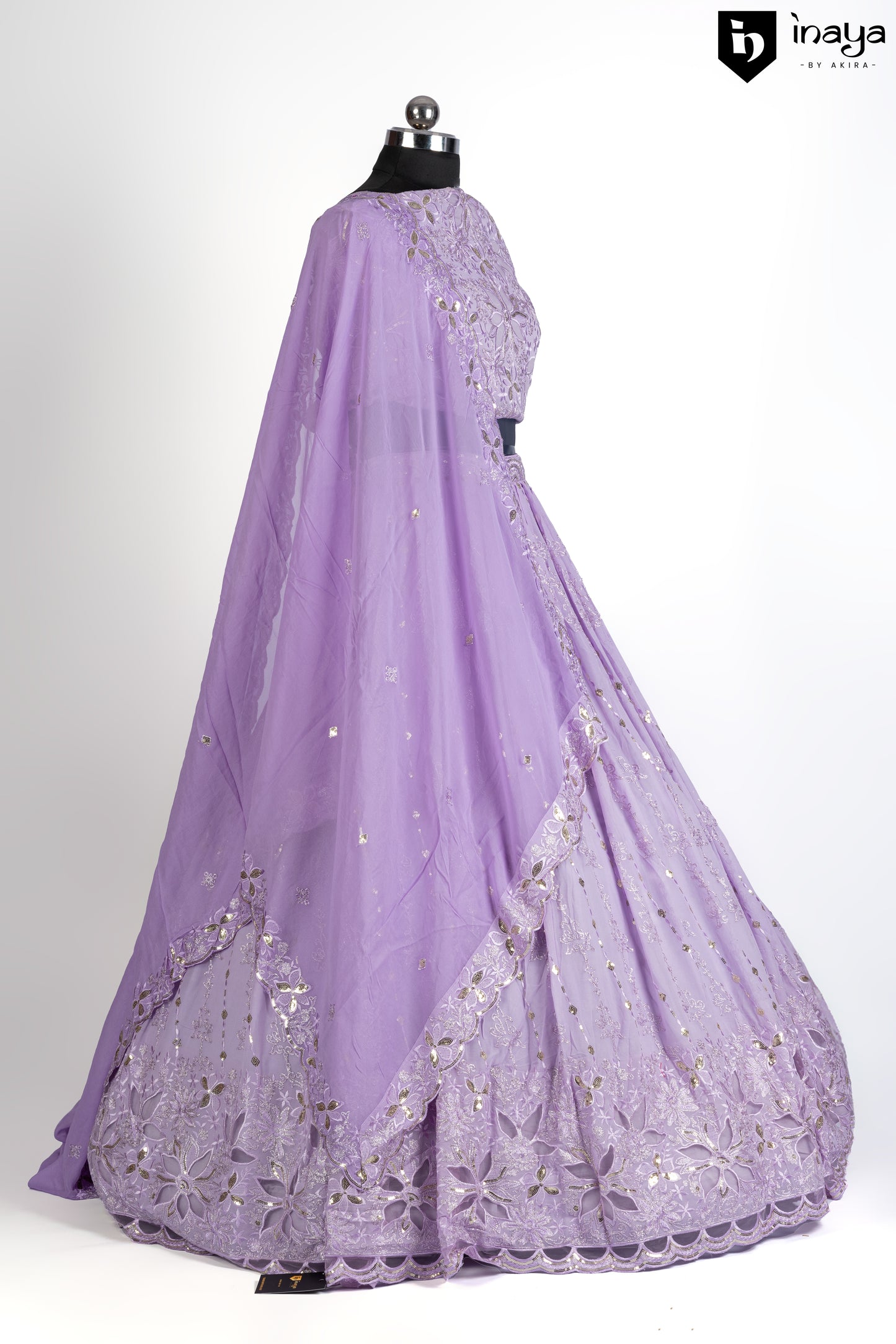 Lavender Elegance Semi-Stitched Lehenga with Silver Detailing