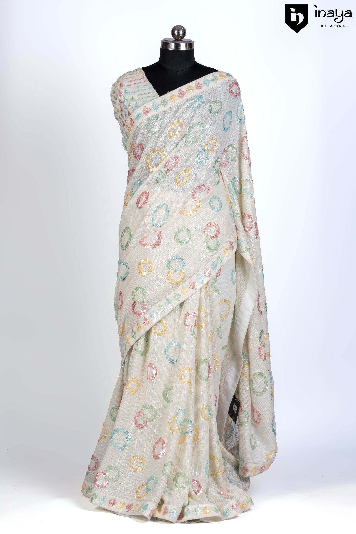 Ivory Georgette Saree with Pastel Embroidery