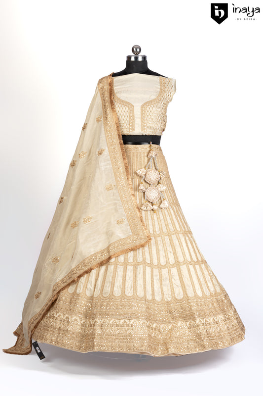 Golden Glamour Semi-Stitched Lehenga with Tulle Dupatta