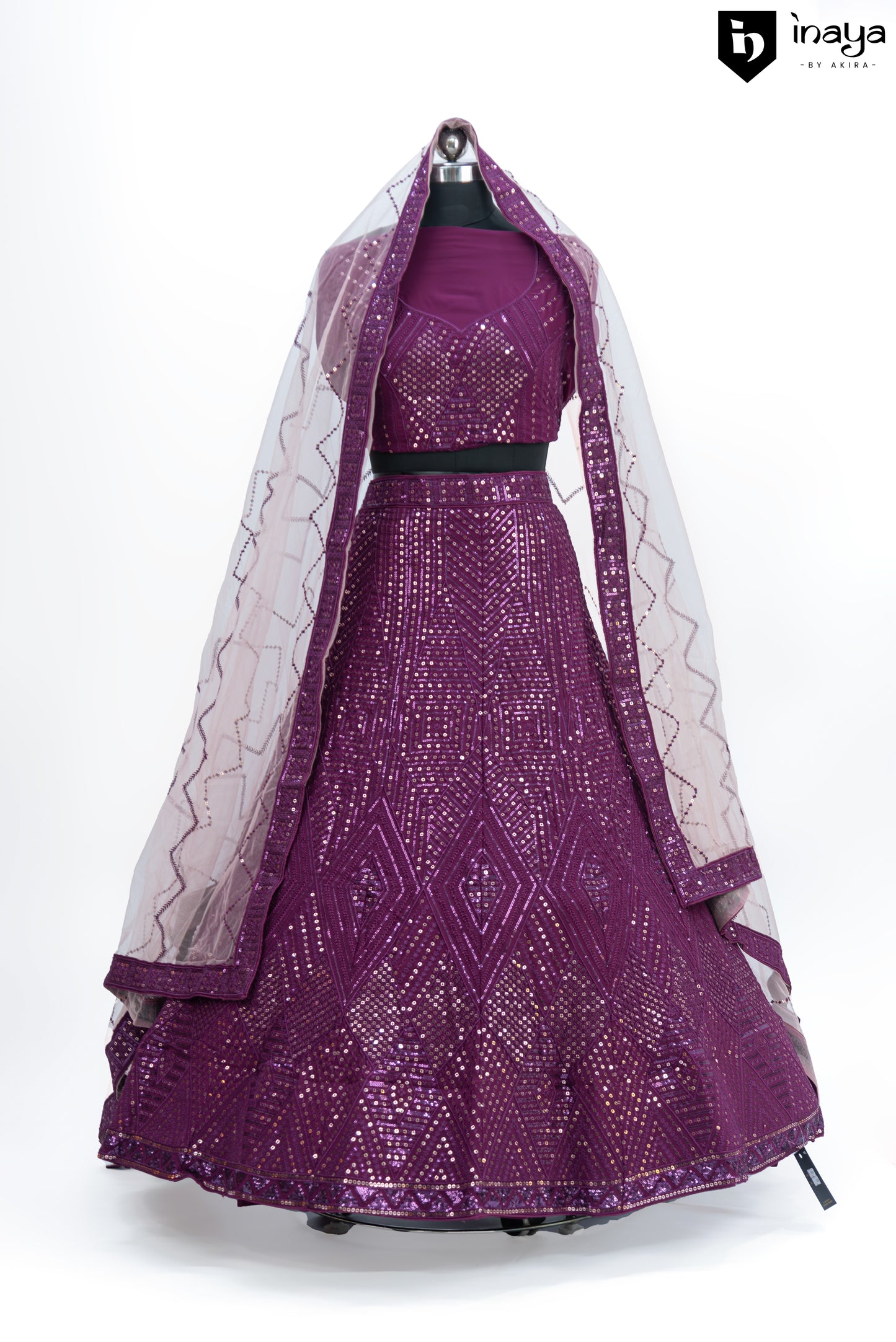 Georgette Radiance:Wine Georgette Semi-Stitched Lehenga with Light Georgette Dupatta