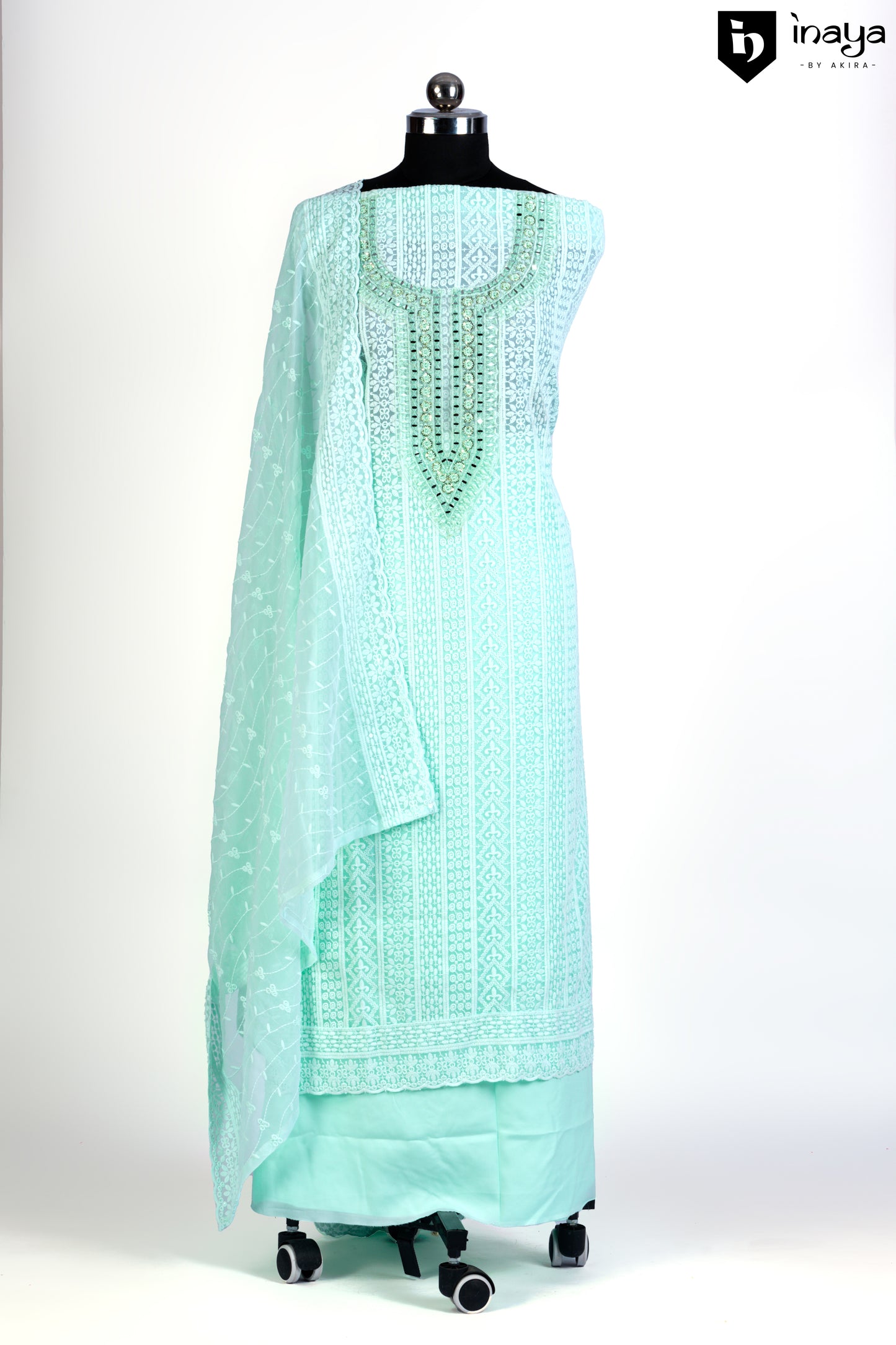 Serene Seafoam Cotton Chikankari Suit Set